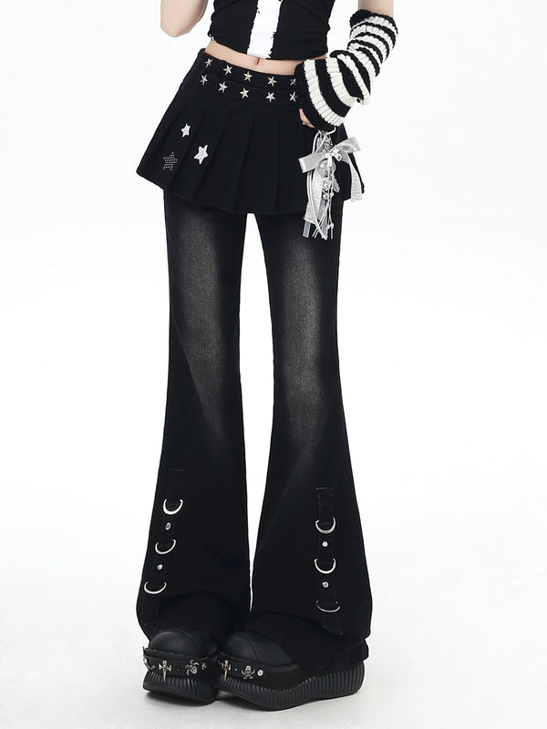 Faux two-piece skirt design slim slim jeans + pendant