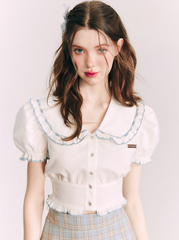 フリルビックカラードールパフスリーブトップス