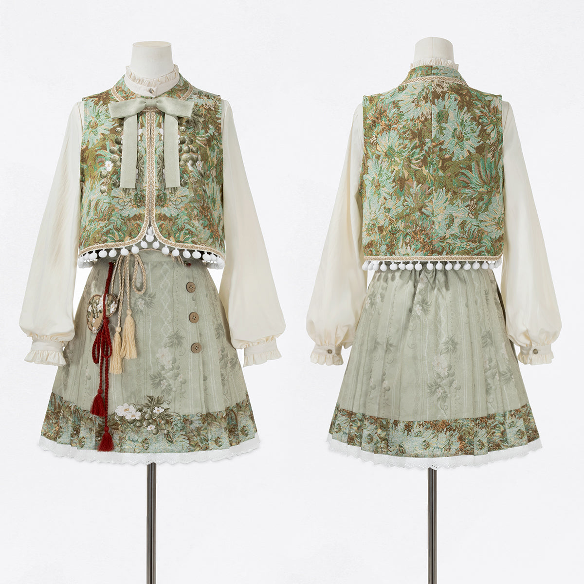 Forest China Vest + Blouse + Skirt