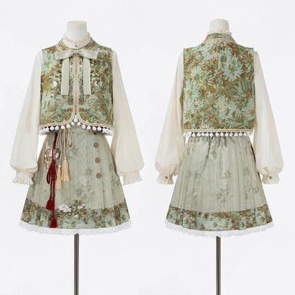 Forest China Vest + Blouse + Skirt