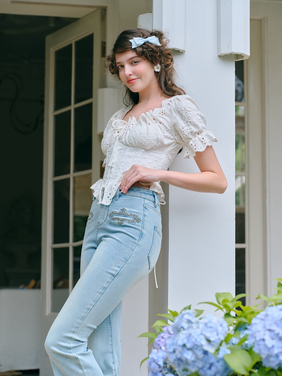 Puff Sleeve Sweet Pure White Short Top