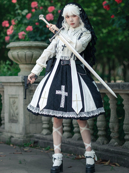 Cross Elegant Lolita Dress + Short Jacket + Hairband + Veil + Collar