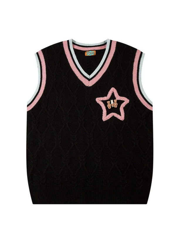 American Retro College Style Star Vest Knit