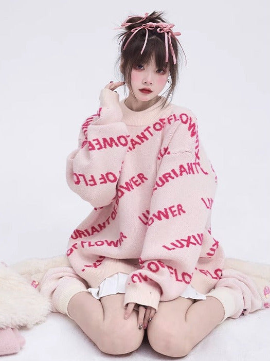 Lazy style pullover knit sweater [plain, lined