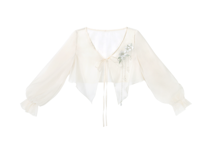 China Gradient Flower Retro Dress + Sheer Cardigan