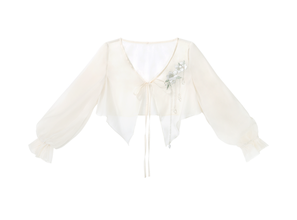 China Gradient Flower Retro Dress + Sheer Cardigan