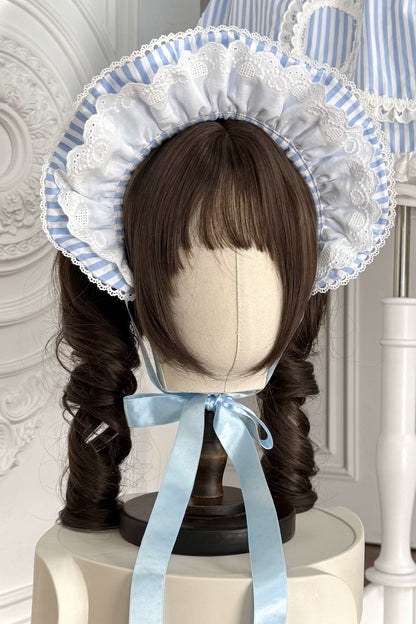 [Vorbestellung] Retro-Puppenartiges Lolita-Kleid + Haarband + Clip + Haube + Hut