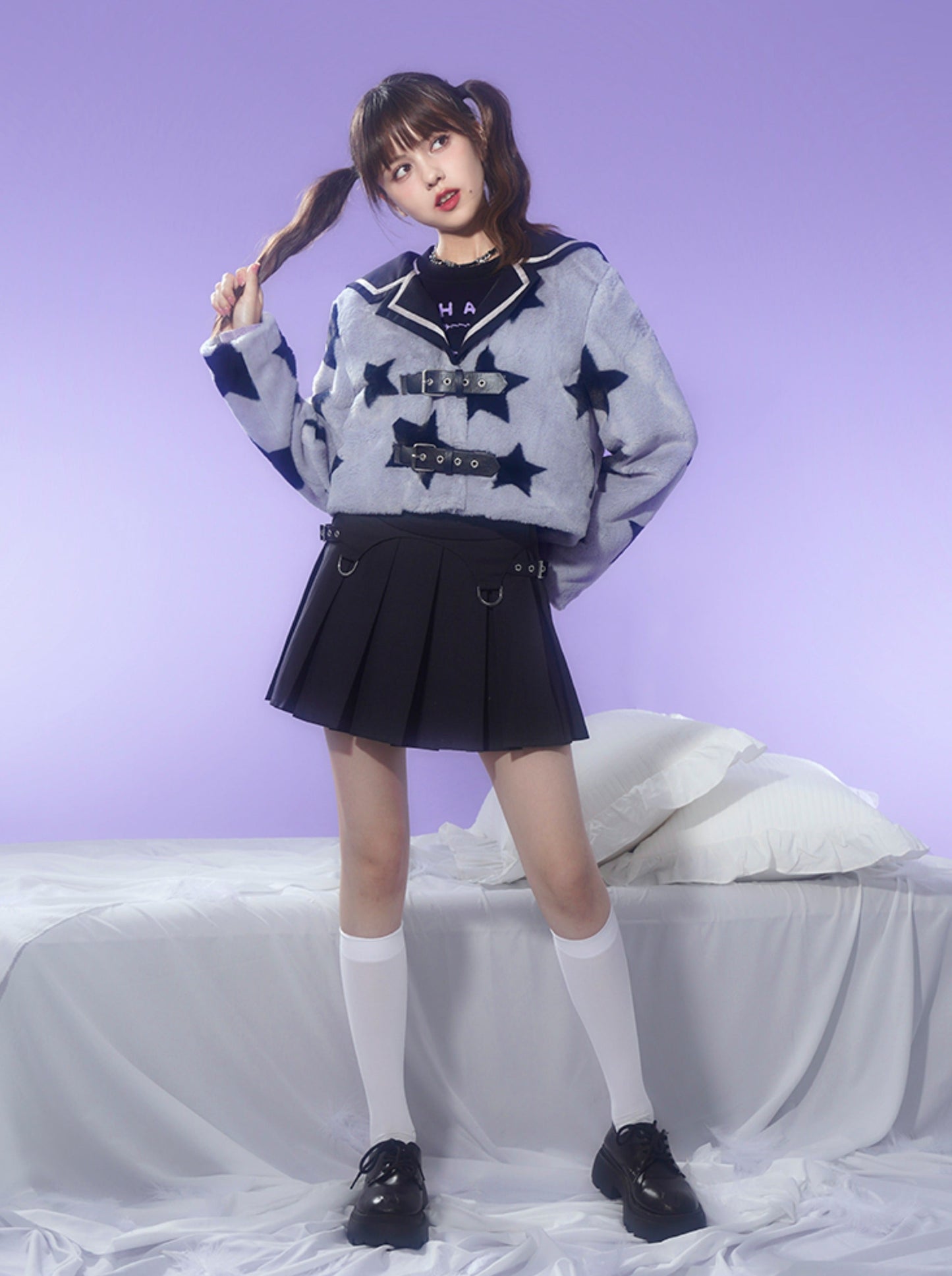 Star Fur Sailor Short Coat