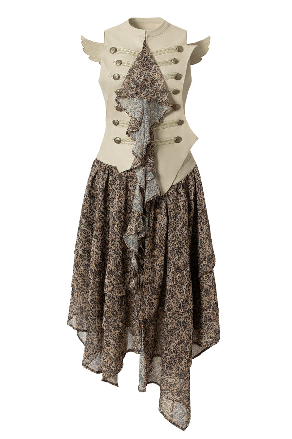 レオパードプリントパッチワークドレス