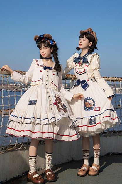 [Reservation deadline on October 8] Navy Bear Original Lolita Fake Two Piece Dress + One Piece + Tops + Suspender Dress