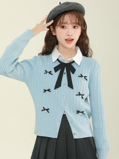 Ribbon Fresh Top College Style Sweater Cardigan