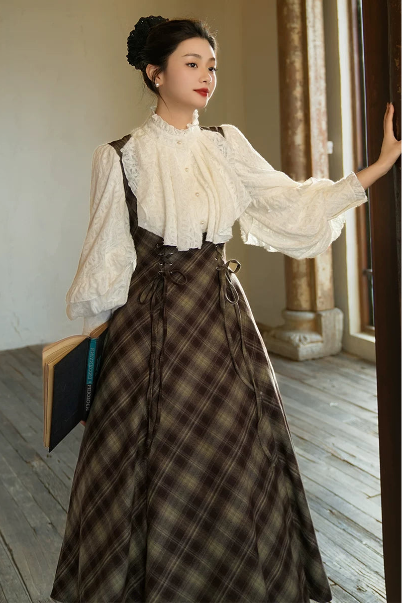 Retro Tie Waist Flare Suspender Skirt