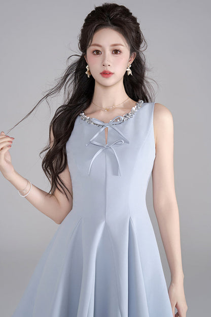 リボンノースリーブフリルドレス