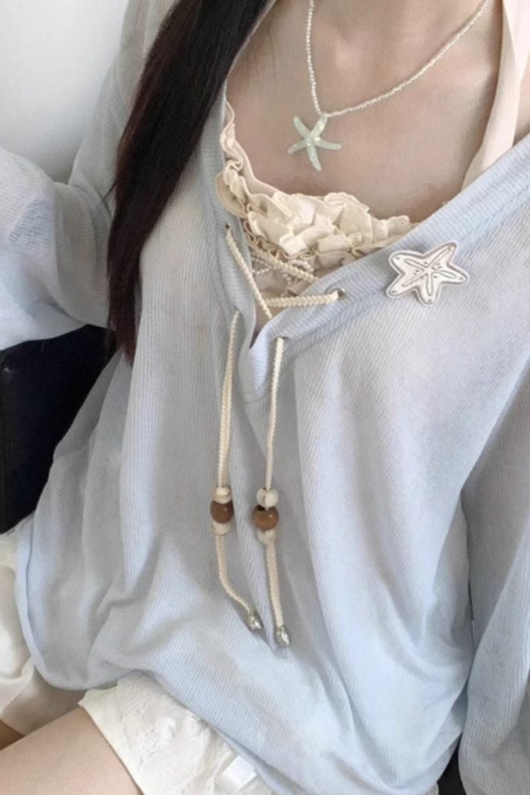 Seaside-Smok-Oberteile + Neckholder-Unterhemd + Asymmetrischer Rock