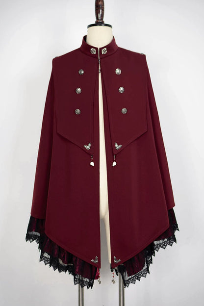 【9月5日予約締切】Dark Red/Dark Green Gothic Chain Layered Lace Cape Coat(Short Length/Long Length)