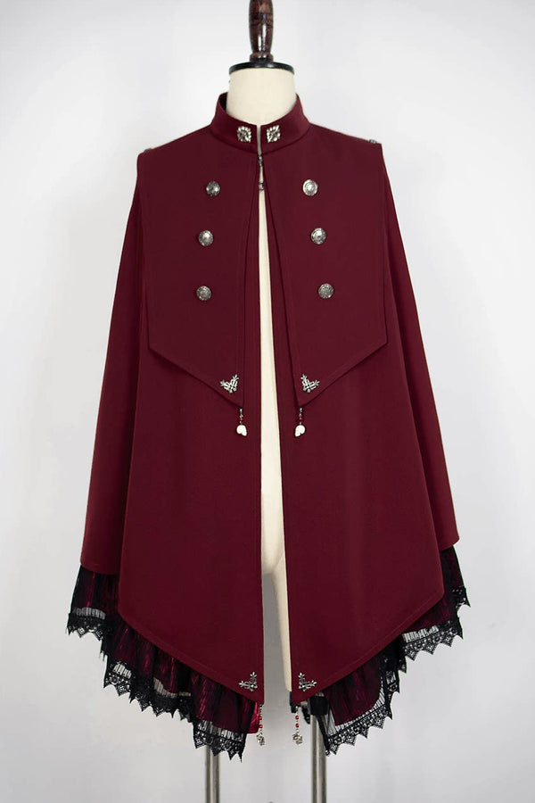 【9月5日予約締切】Dark Red/Dark Green Gothic Chain Layered Lace Cape Coat(Short Length/Long Length)