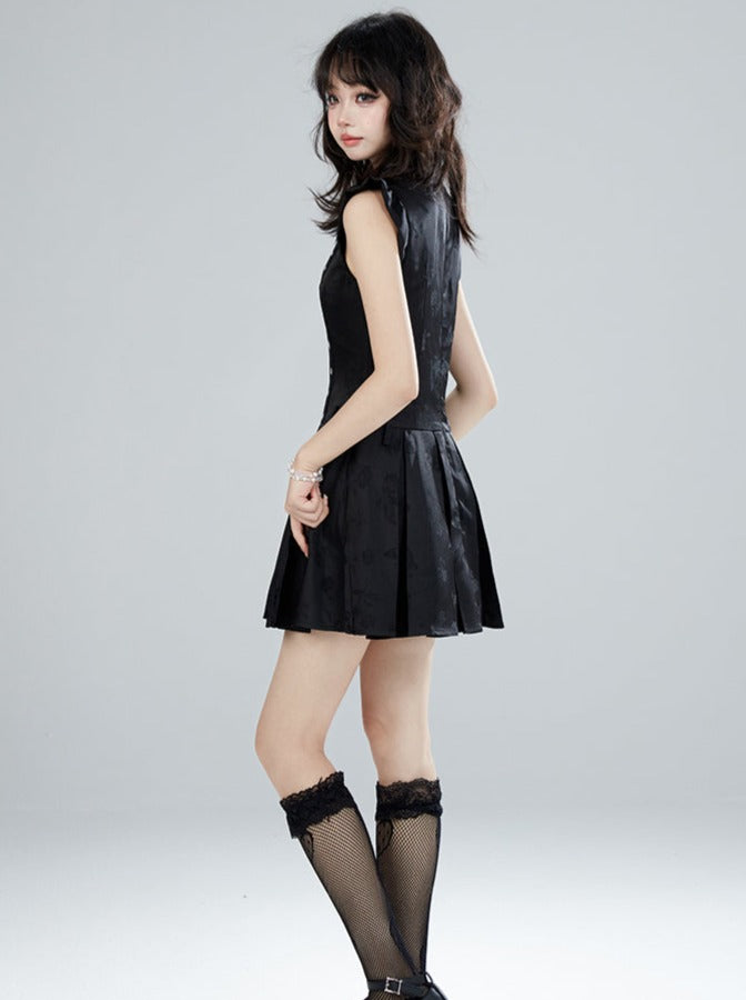 기간 한정 95% 할인 11SH97 새로운 중국 수정 드레스 여성 여름 나비 슬림 기능성 스타일 짧은 작은 검은색 드레스