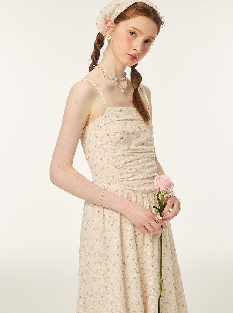 French Fairy Air Romantic Flower Long Cami Dress