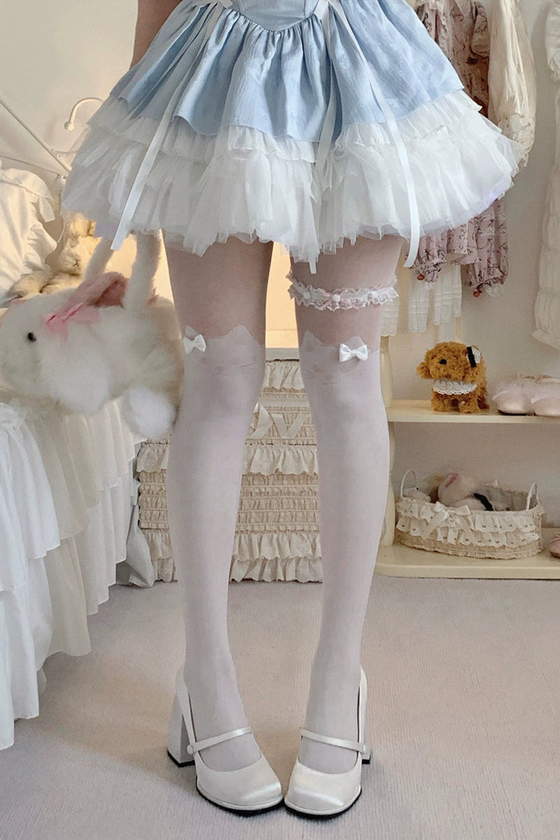 Ribbon knee-high style tights