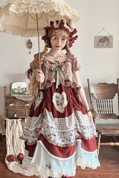 Retro Doll Cherry Check Lolita Dress