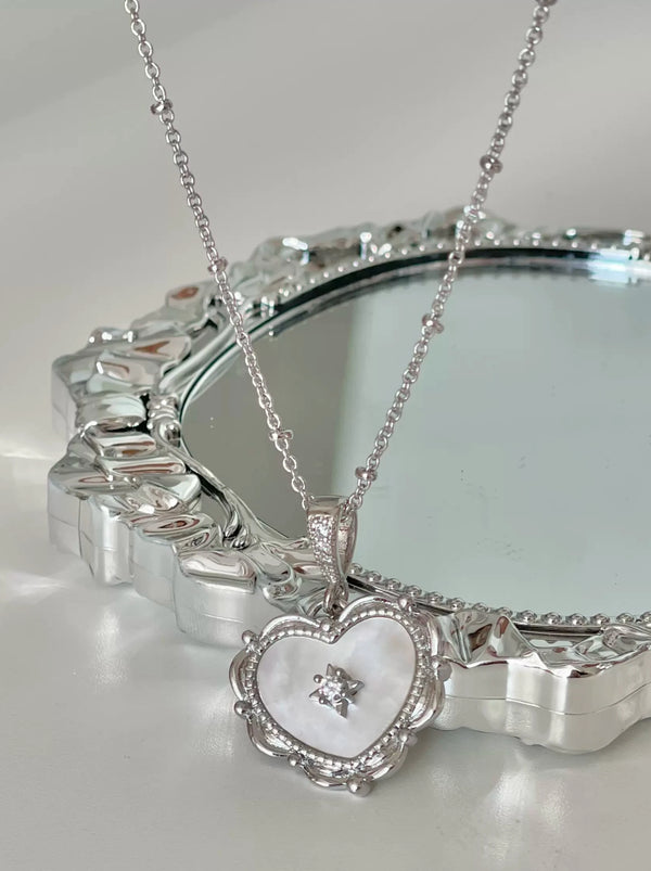 Silver of Pearl Star Zircon Earrings Earrings Necklace