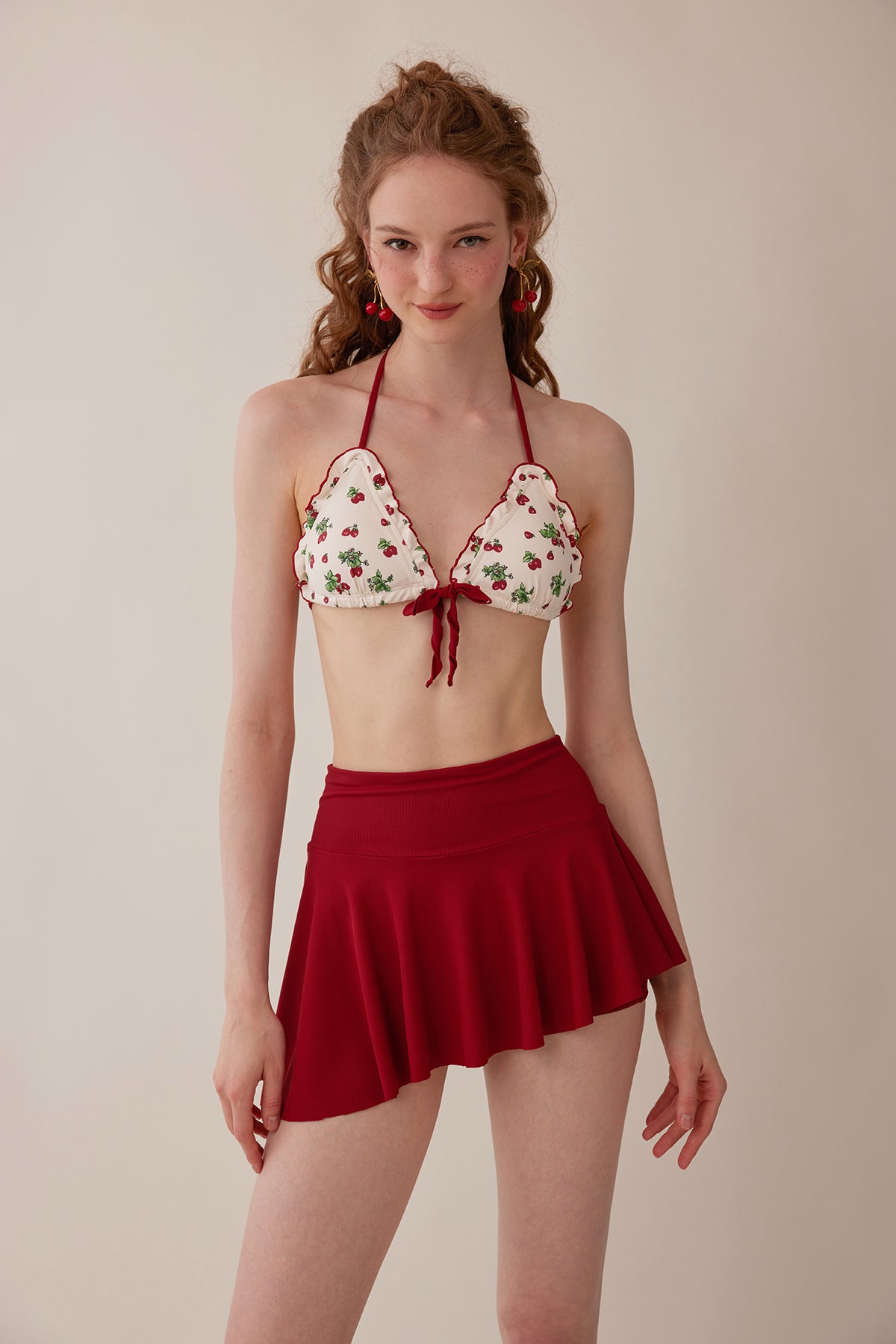 Retro Red One-Piece Swimsuit + 3-Piece Set-Up Swimsuit