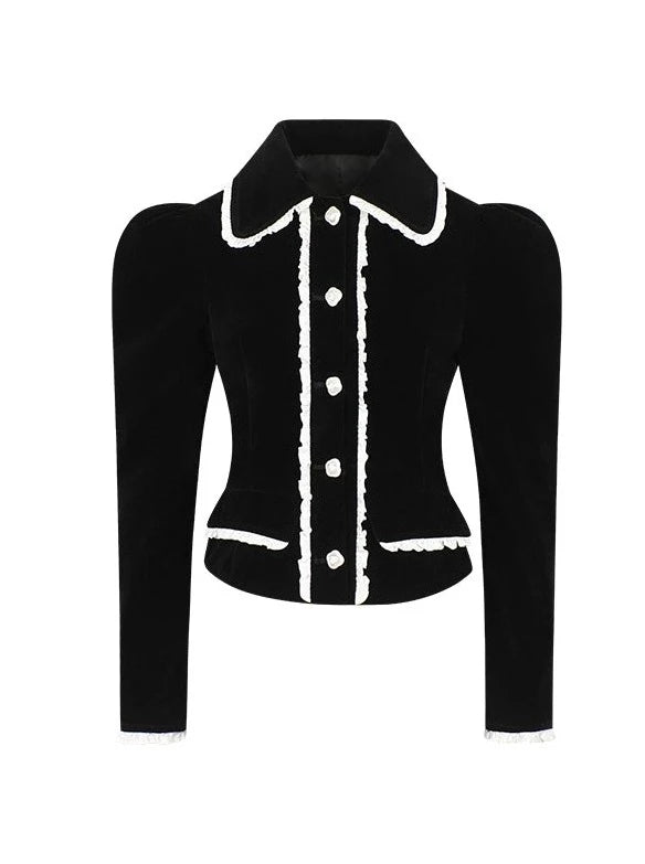 Velvet puff sleeve jacket + lace pants