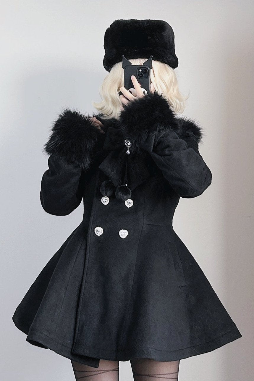 [Reservation product] Fur and lace color wool short coat