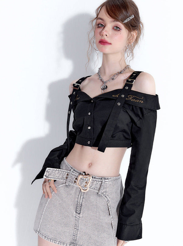 American design off-the-shoulder shirt