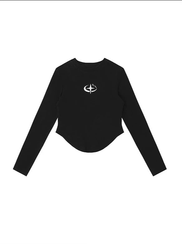 Embroidery Logo Irregular Hem Long T