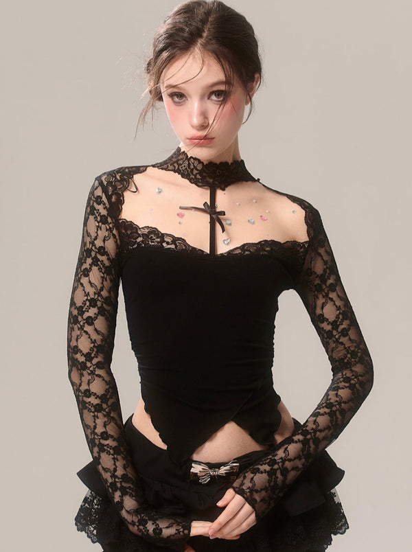 オープンホルターネックレーストップス