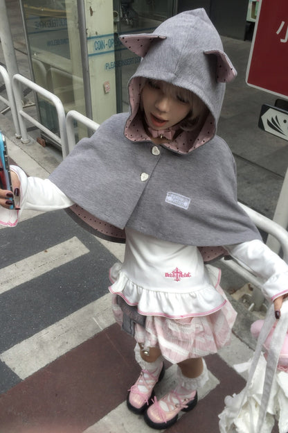 Pink Cat Ear Poncho Coat