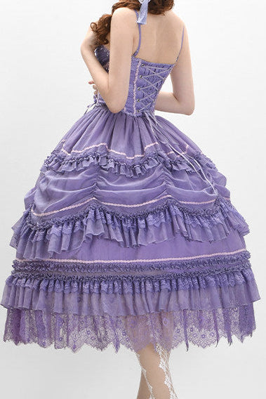 【9月13日予約締切】Purple/Dark Purple Gothic Lolita Tiered Lace Ruffle Skirt