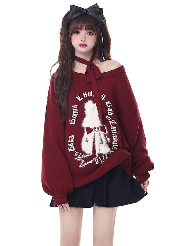 Gothic rabbit knit sweater pullover