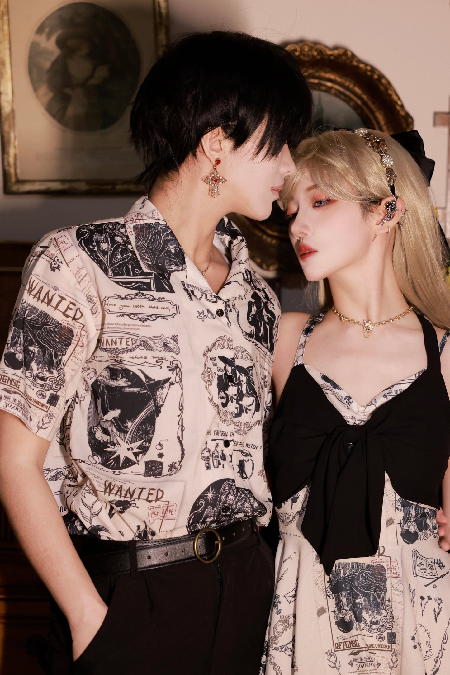 アンティークプリントデザインシャツ