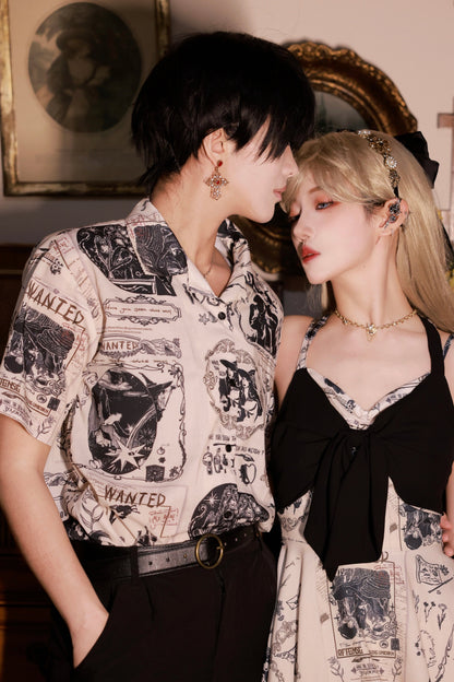 アンティークプリントデザインシャツ