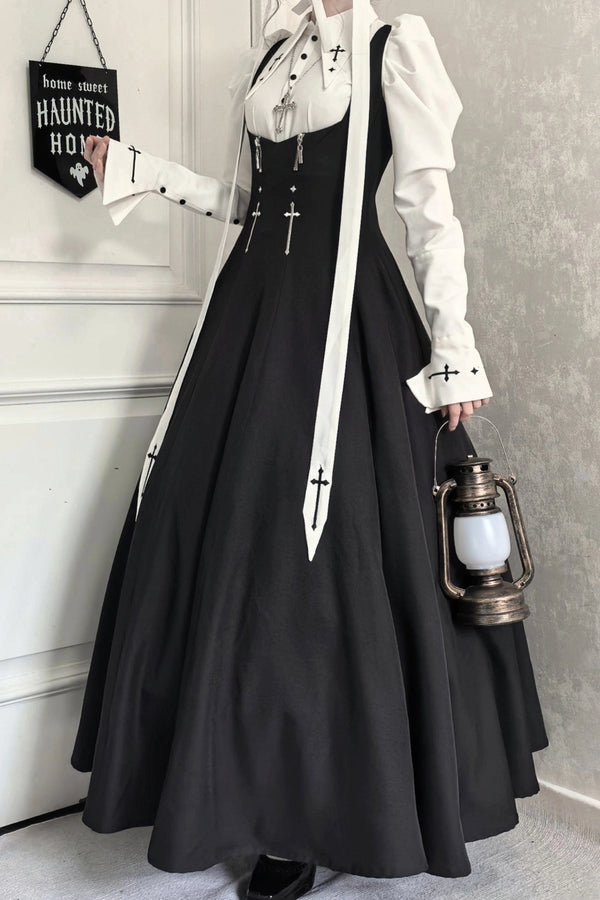 ゴスロリータスプリットブラウス+サスペンダースカート