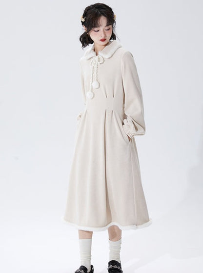 Beige Corduroy Waist Mark Long Coat