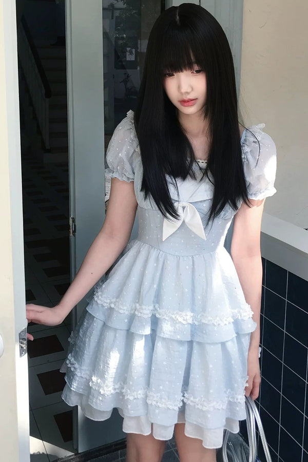 Ice Sweet Puff Sleeve Lace Dress