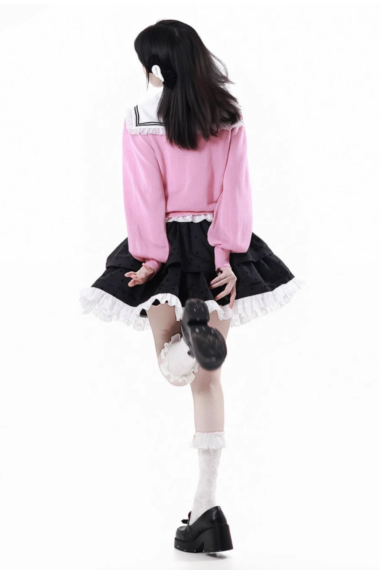 Cárdigan Dark Kawaii con cordones + Top marinero sin mangas + Falda