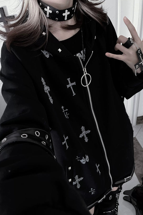 サブカルチャーダーククロスフードパーカー