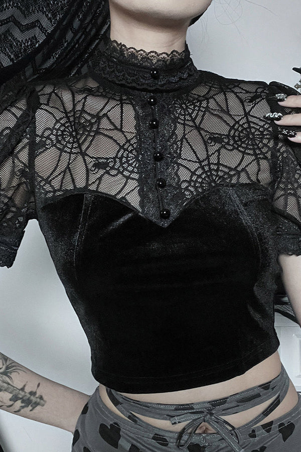 Gothic spider web mesh top + slit skirt + spider skirt