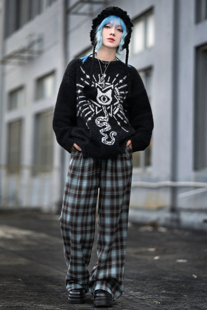 Weird House "Meow Meow Snake" black sweater loose and lazy girl autumn and winter imitation mink fur new Chinese jacquard top