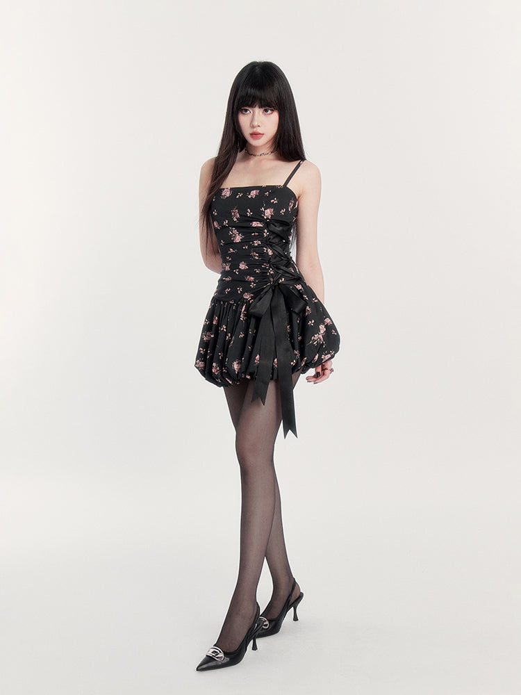 Flower Side Lace-Up Camisole Dress