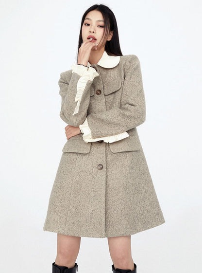 Doll Collar Ruffle Fur Wool Coat