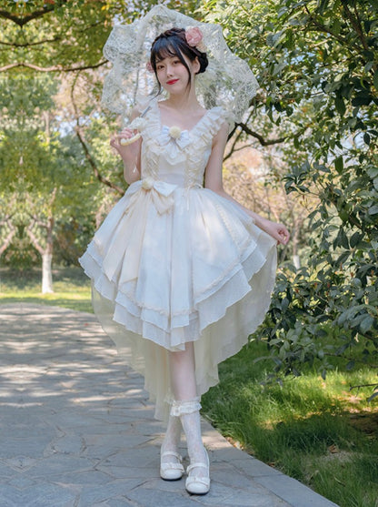 サマーロリータピュアホワイトアシメロングドレス