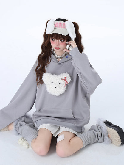 Fluffy Morabito Rabbit Loose Pastel Color Hooded Hooded Hoodie