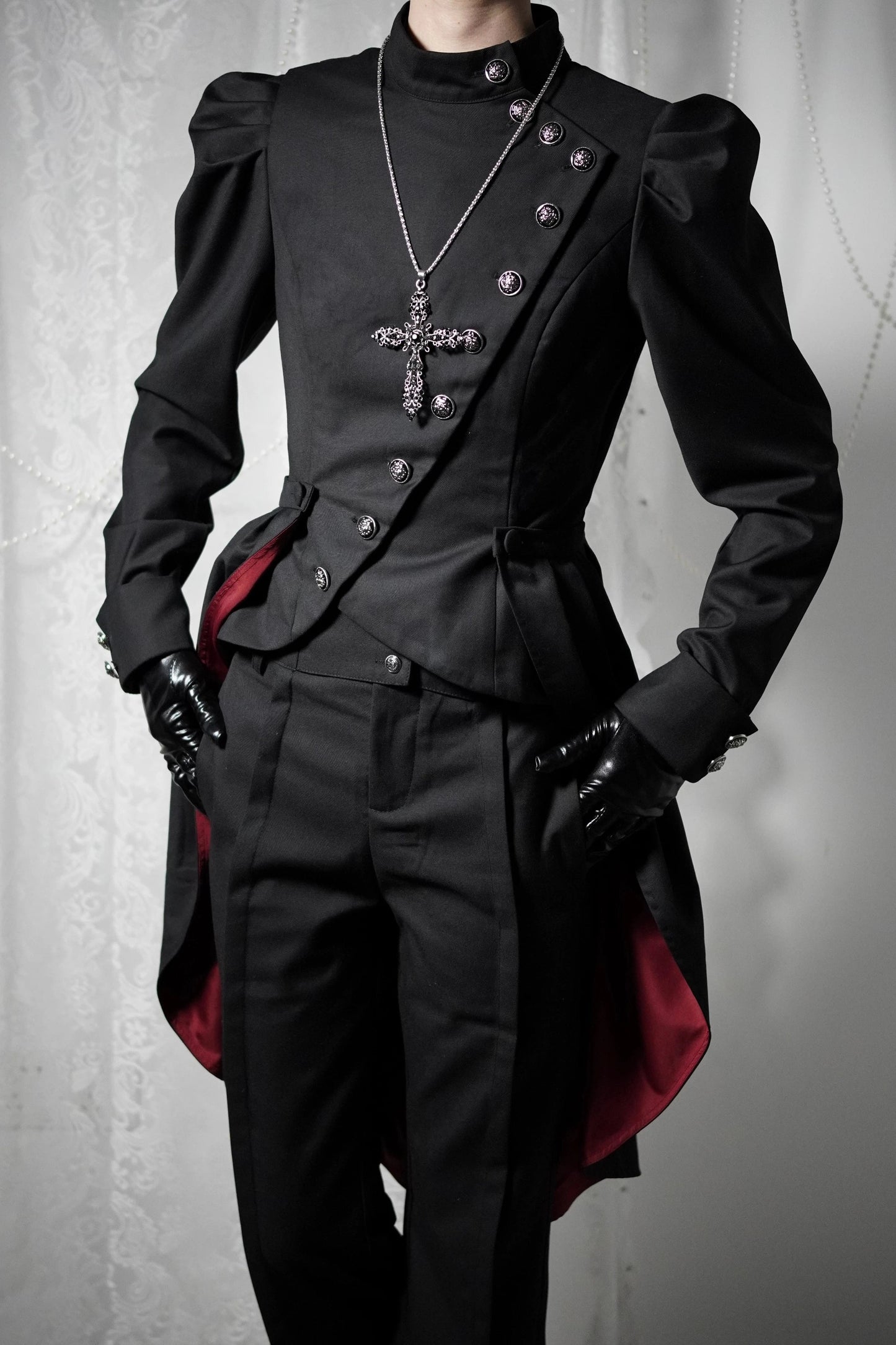 【9月28日予約締切】Gothic Prince Stand Collar Asymmetric Coat Jacket With Train