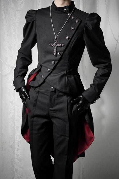 【9月28日予約締切】Gothic Prince Stand Collar Asymmetric Coat Jacket With Train