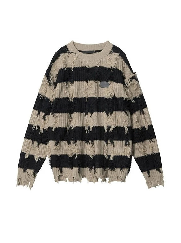 アメリカンレトロタッセルストライプルーズニット